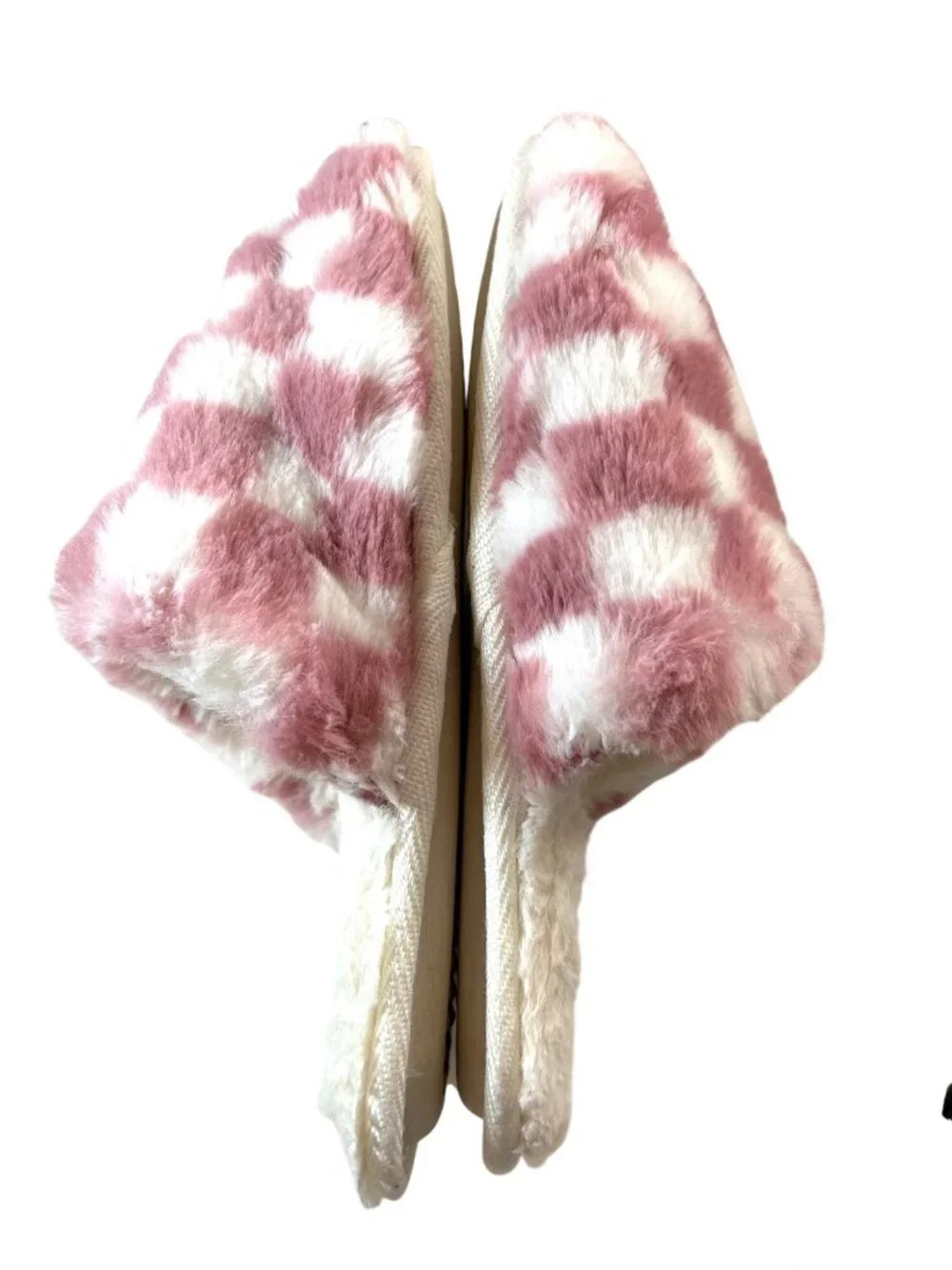 Cat & Jack Girls Slippers White/Pink Checked Size M 2-3
